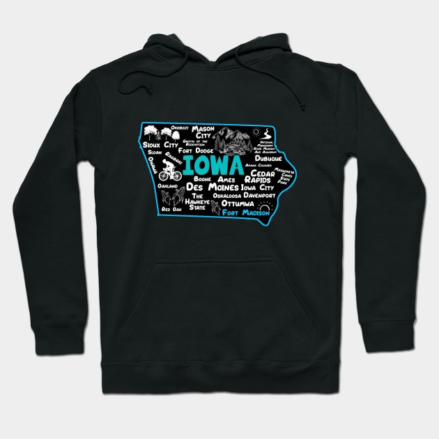 Fort Madison Iowa map Des Moines Sioux City, Mason City, Boone, Davenport, Ottumwa Hoodie by BoogieCreates